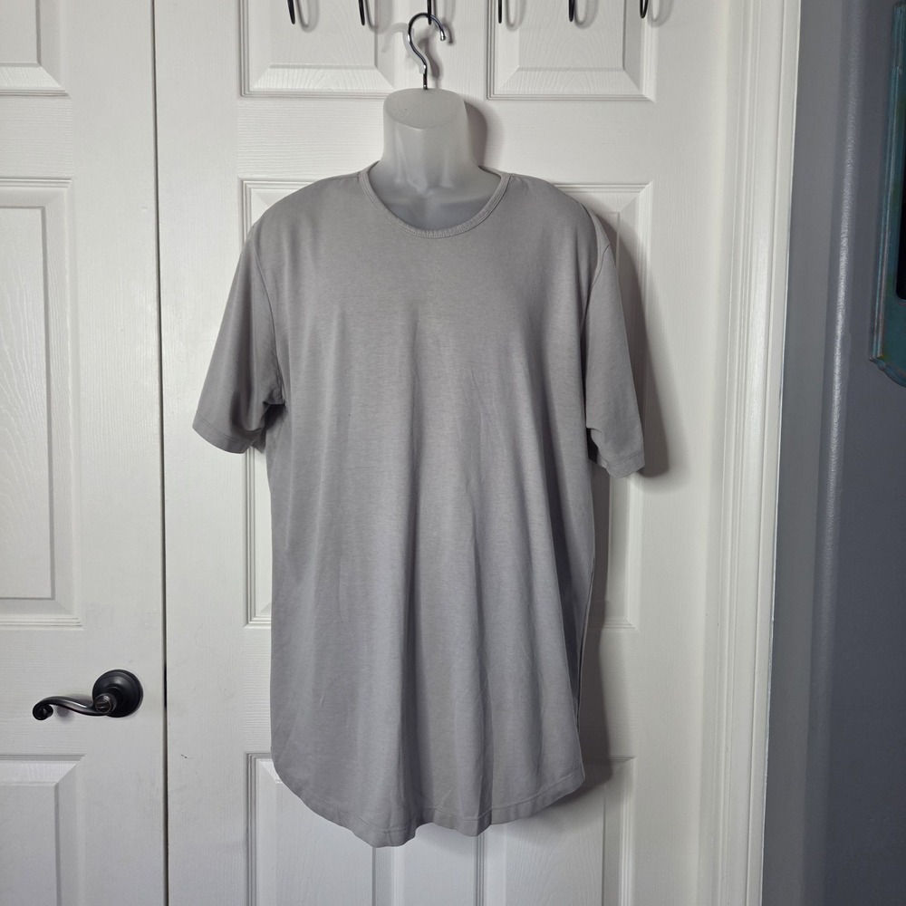Cuts Elongated Crew Neck T-Shirt Breeze Gray Everyday Wear Loose Casual XXL
